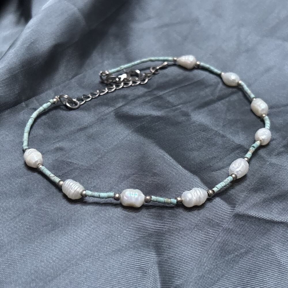 Freshwater White Seed Pearl & Blue Beads Anklet Ankle Bracelet